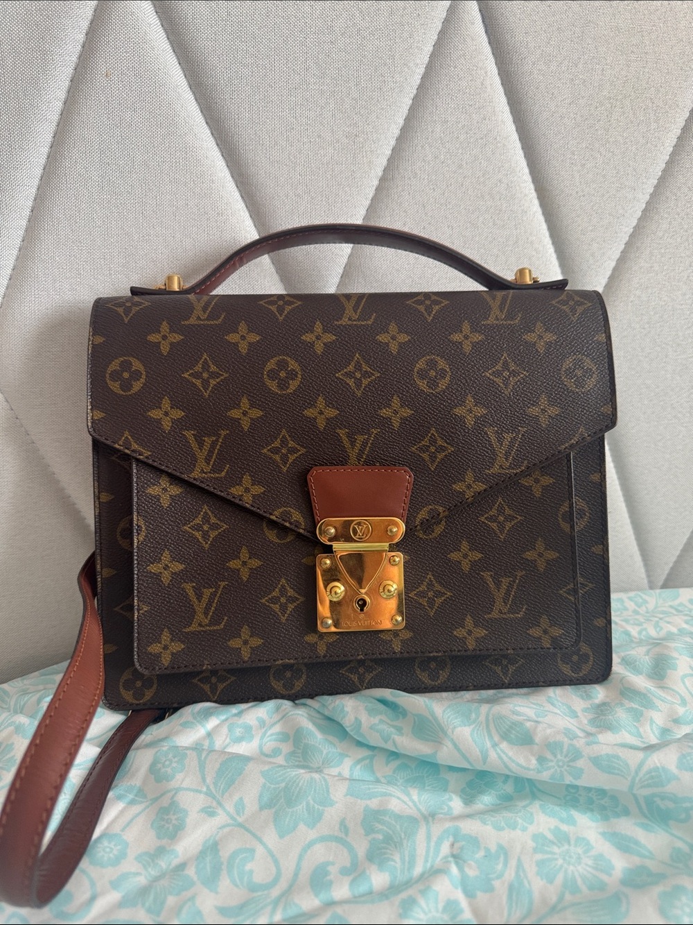 Authentic Louis Vuitton Brown Monogram Satchel with Gold Hardware